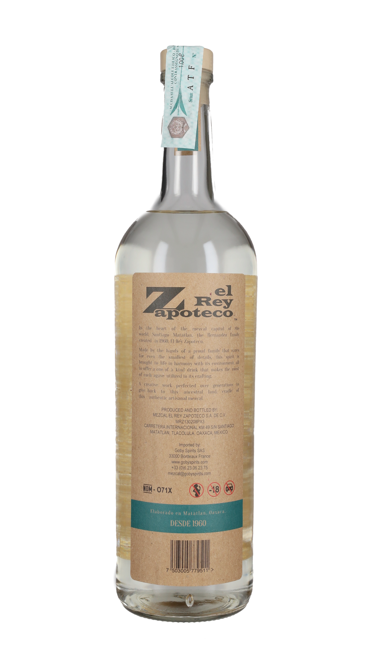Mezcal Artesanal Joven Espadin Rey Zapoteco - 100cl
