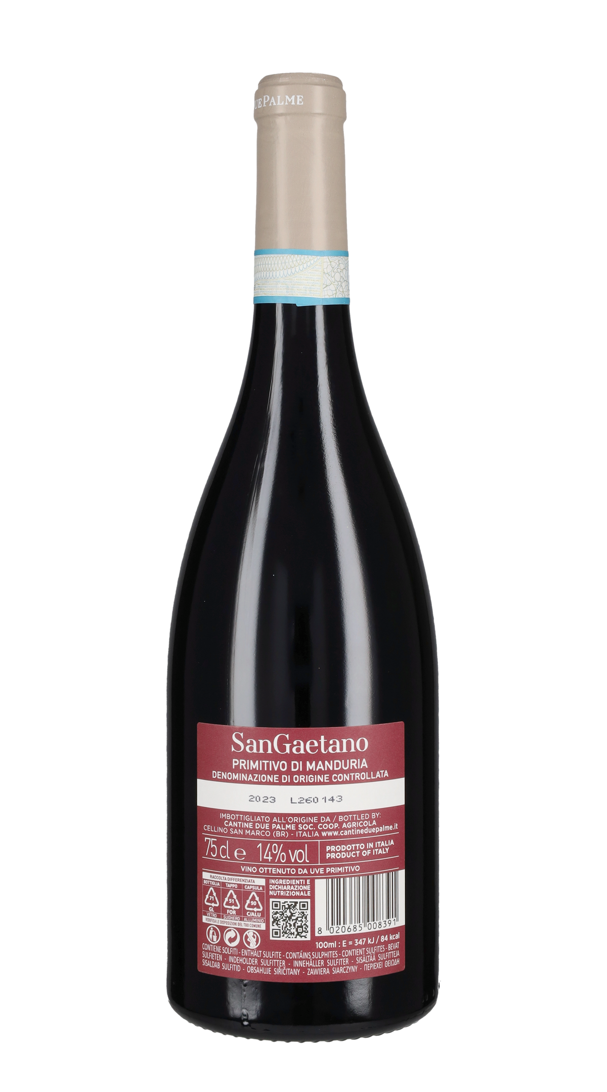 Primitivo di Manduria 'San Gaetano' Due Palme 2023