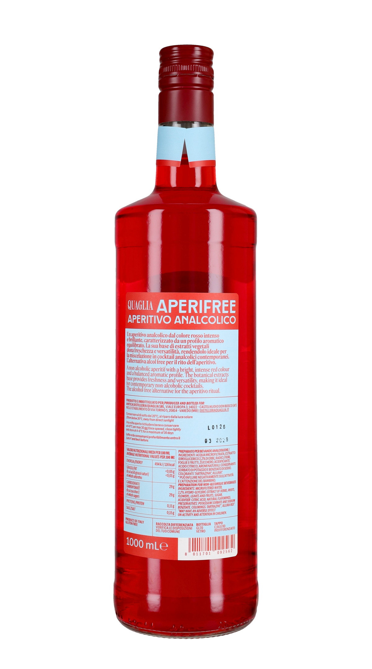 AperiFree Zero Alcohol Antica Distilleria Quaglia - 100cl