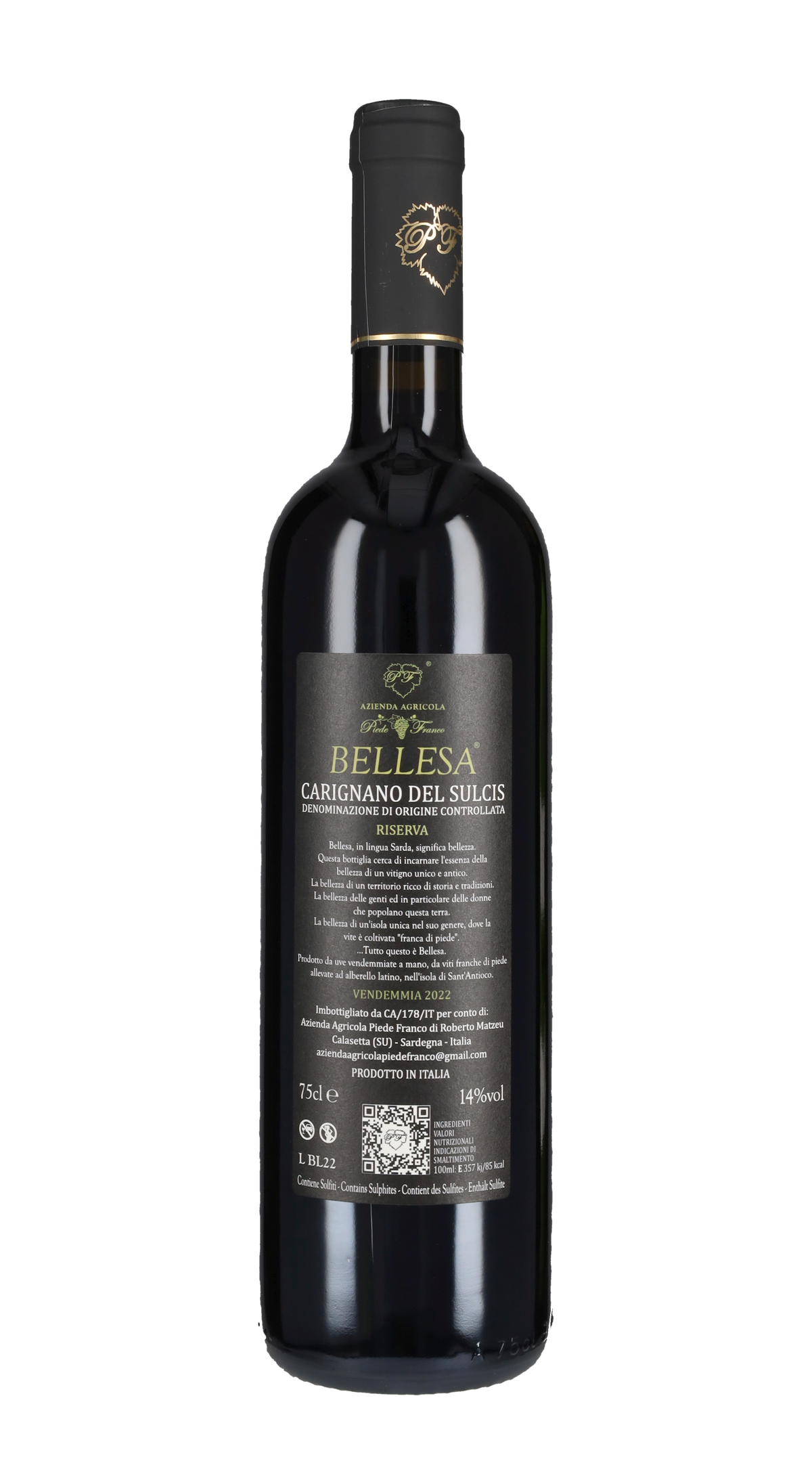 Carignano del Sulcis Riserva 'Bellesa' Piede Franco 2022