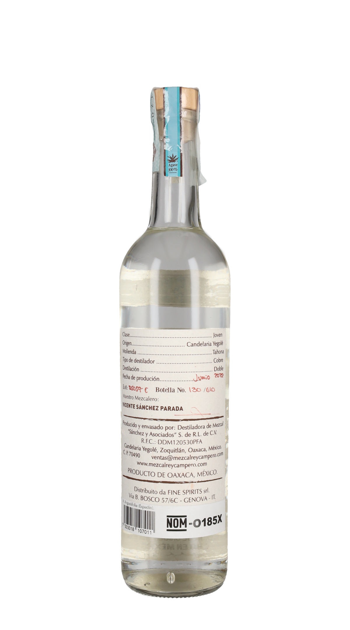 Mezcal Artesanal Joven Espadin Rey Campero